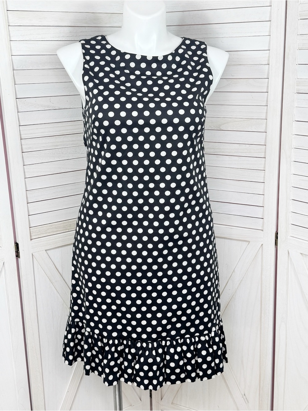 Betsey Johnson Polka Dot Ruffle Hem Sleeveless Sheath Dress Black White 14